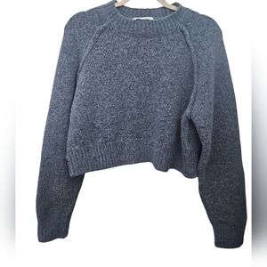 ZARA Boxy Alpaca Wool Blend Cropped Blue Sweater Size Medium